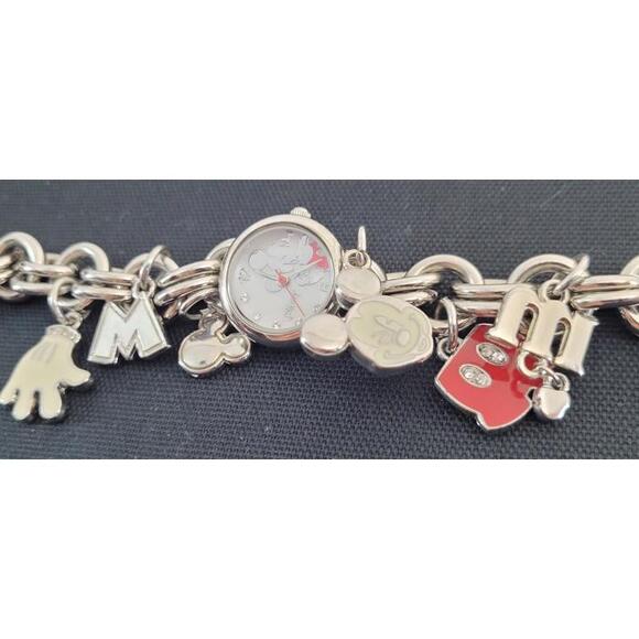 Disney Mickey Mouse Charm Bracelet Watch – Silver Link Chain - Picture 3 of 6
